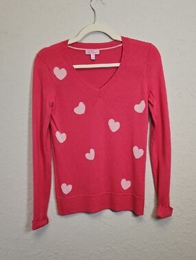 Lilly Pulitzer Tensley Pink Heart V-neck Sweater, Size XS